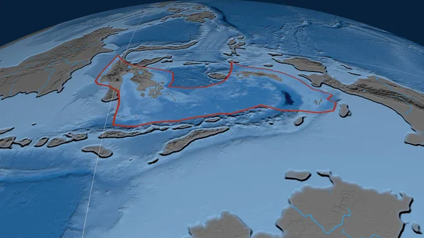 バンダ海地殻プレートは 地球上で輪郭を描きました 地形図と海底地形図です 3Dレンダリング — ストック写真