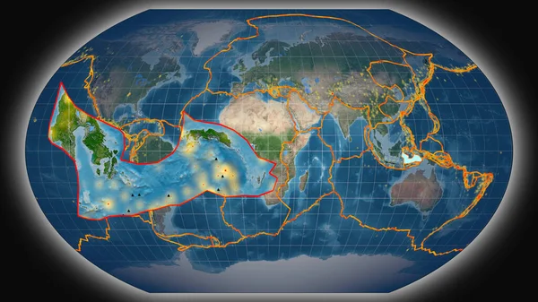 Tektonická Deska Banda Sea Tlačila Zobrazovala Proti Globálním Satelitním Snímkům — Stock fotografie