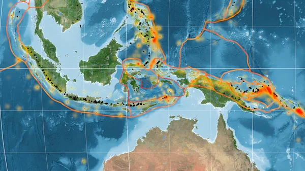 Tektonická Deska Banda Sea Nastíněná Globálních Satelitních Snímcích Mollweidské Projekci — Stock fotografie