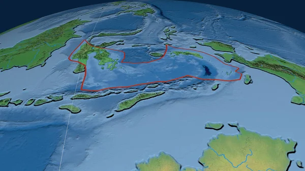 Placa Tectônica Banda Mar Delineada Globo Mapa Topográfico Natural Terra — Fotografia de Stock