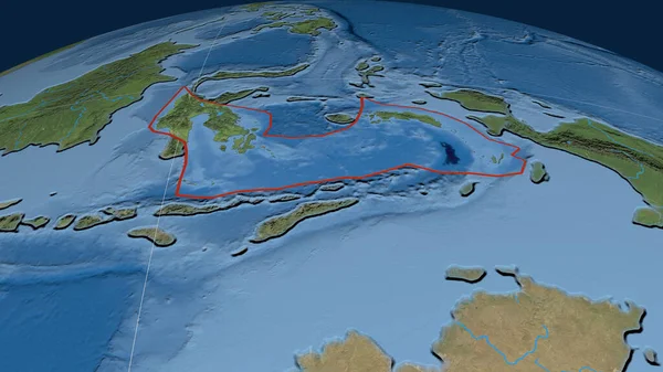 Plaque Tectonique Mer Banda Dessinée Sur Globe Imagerie Satellite Rendu — Photo
