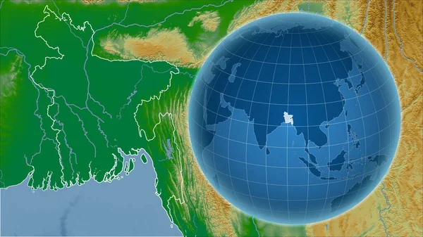 Bangladesh Globo Con Forma Del Paese Contro Mappa Ingrandita Con — Foto Stock