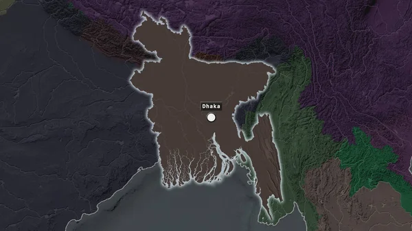 Das Hervorgehobene Gebiet Von Bangladesch Mit Hauptort Und Etikett Auf — Stockfoto