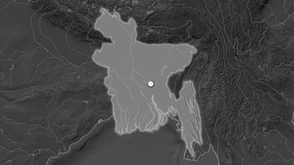 Zona Destacada Bangladesh Con Punto Capital Mapa Desaturado Barrio Mapa — Foto de Stock