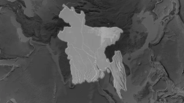 Bangladesh Area Enlarged Glowed Darkened Background Its Surroundings Grayscale Bumped — Stock Photo, Image