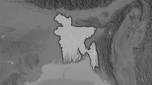 Zone Bangladesh Sur Carte Élévation Niveaux Gris Dans Projection Stéréographique — Photo