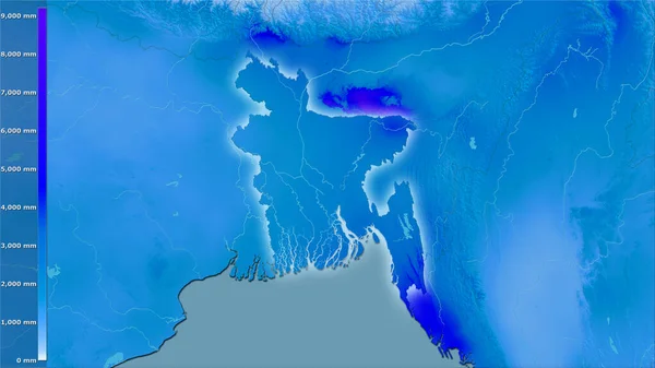 Jaarlijkse Neerslag Het Bangladesh Gebied Stereografische Projectie Met Legende Ruwe — Stockfoto