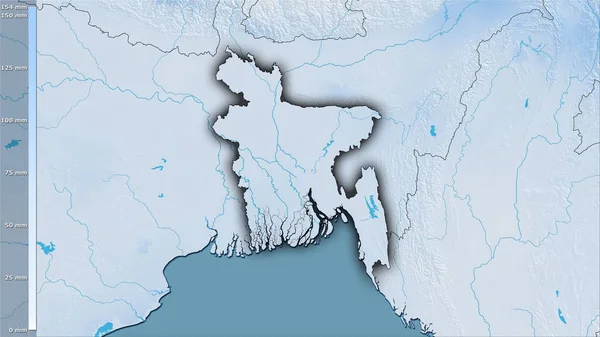 Efsanevi stereografik projeksiyonda Bangladeş bölgesinin en soğuk çeyreğinin yağışı - koyu parlak dış hatlı raster tabakalarının ham bileşimi