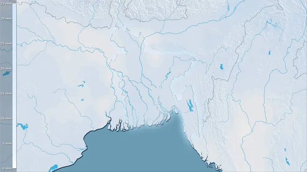 Efsanevi stereografik projeksiyondaki Bangladeş bölgesindeki en kurak ayın yağışı - ışık saçan ana hatlı raster tabakalarının ham bileşimi