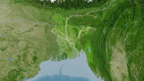 Bangladesh Kaart Van Satelliet Stereografische Projectie Ruwe Samenstelling Van Rasterlagen — Stockfoto
