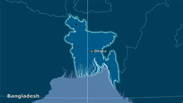 Bangladesh area on the solid map in the stereographic projection - main composition