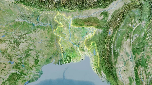 Bangladesch Gebiet Auf Der Satelliten Karte Der Stereographischen Projektion Rohzusammensetzung — Stockfoto
