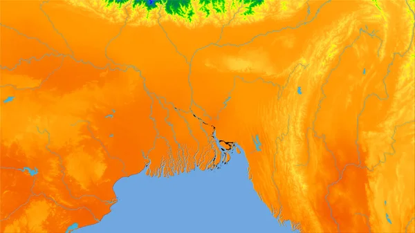立体投影の年間温度マップ上のバングラデシュ領域 ラスター層の生の組成 — ストック写真