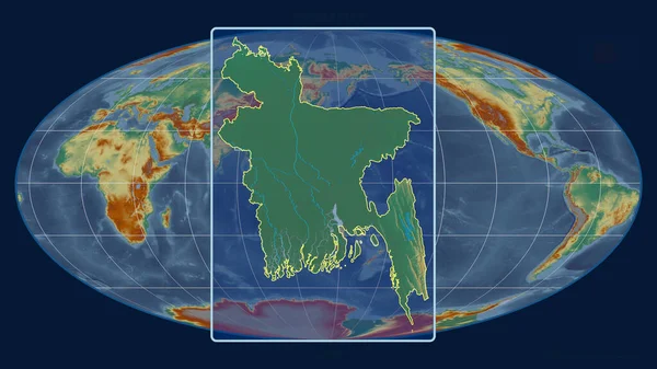 Zoomed View Bangladesh Outline Perspective Lines Global Map Mollweide Projection — Stock Photo, Image