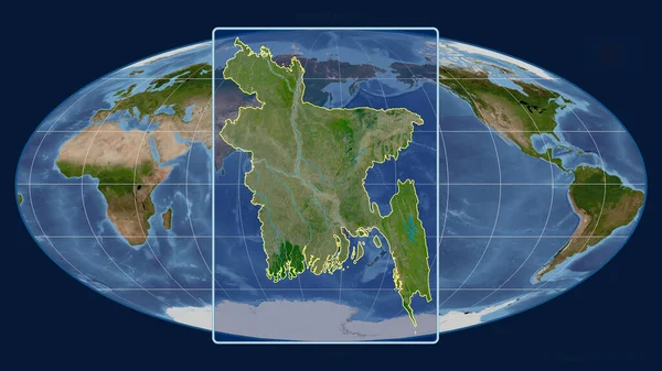 Banglades Tekintetében Mollweide Projekcióban Egy Globális Térképpel Összevetve Felvázolt Perspektívákkal — Stock Fotó