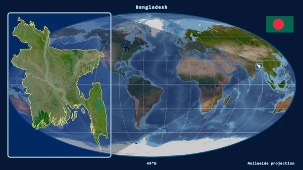 Vergrößerte Ansicht Von Bangladesch Mit Perspektivischen Linien Gegen Eine Weltkarte — Stockfoto