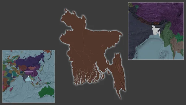 Крупный План Бангладеш Расположение Регионе Центре Крупномасштабной Карты Мира Цветная — стоковое фото