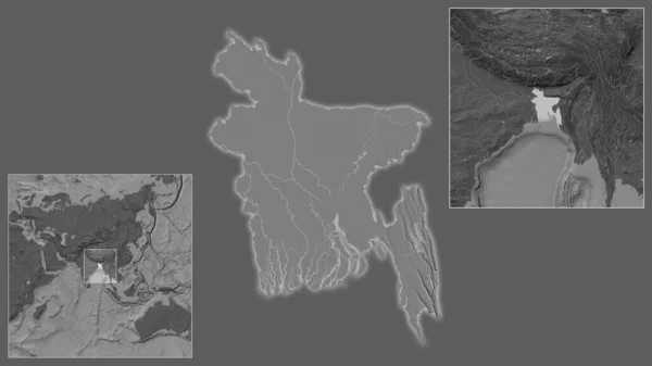 Nahaufnahme Von Bangladesch Und Seiner Lage Der Region Und Zentrum — Stockfoto