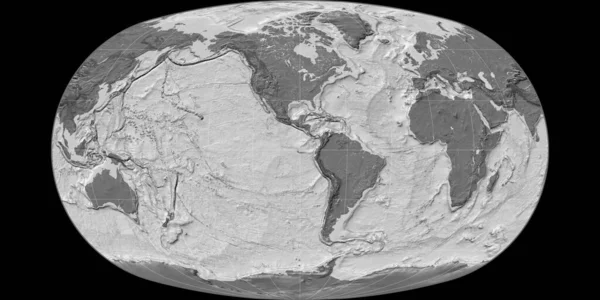 World Map Baranyi Projection Centered West Longitude Bilevel Topographic Map — Stock Photo, Image