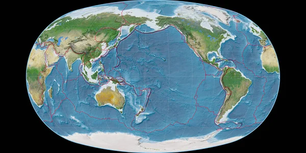 Mapa Świata Projekcji Baranyi Skupiona 170 Zachodniej Długości Geograficznej Obrazy — Zdjęcie stockowe