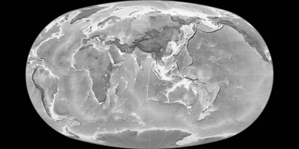 東経90度を中心としたBaranyi予測の世界地図 グレースケール標高地図 グレースケールとラスターの生の複合体 3Dイラスト — ストック写真