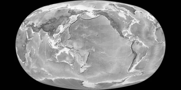 西の経度170を中心としたBaranyi予測の世界地図 グレースケール標高地図 グレースケールとラスターの生の複合体 3Dイラスト — ストック写真