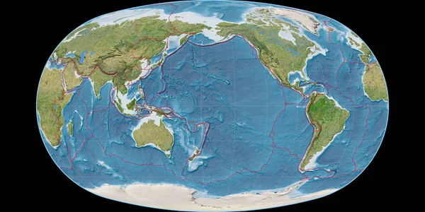 Mappa Del Mondo Nella Proiezione Baranyi Centrata 170 Longitudine Ovest — Foto Stock