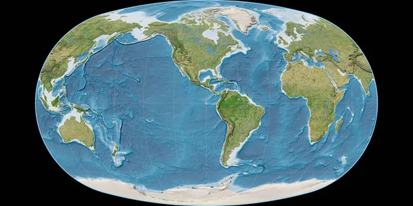 Světová Mapa Projekci Baranyi Soustředila Západní Délky Satelitní Snímky Syrový — Stock fotografie