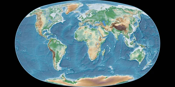 Mapa Świata Projekcji Baranyi Skupiona Wschodniej Długości Geograficznej Kolorowy Cień — Zdjęcie stockowe