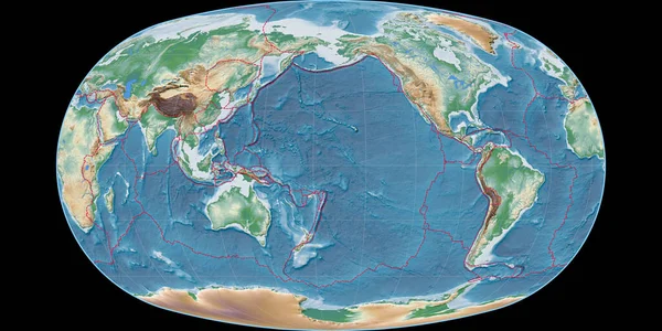 Světová Mapa Projekci Baranyi Soustředila 170 Západní Délky Barevné Stínítko — Stock fotografie