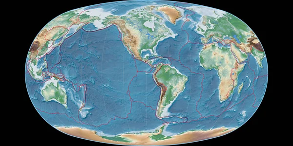 Mappa Del Mondo Nella Proiezione Baranyi Centrata Sulla Longitudine West — Foto Stock