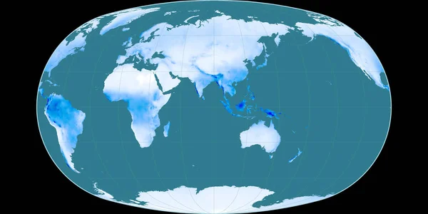 Weltkarte Der Baranyi Projektion Mit Östlicher Länge Mittlere Jährliche Niederschlagskarte — Stockfoto