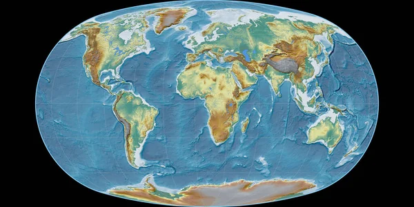 Карта Мира Проекции Бараньи Сосредоточена Восточной Долготе Топографическая Рельефная Карта — стоковое фото