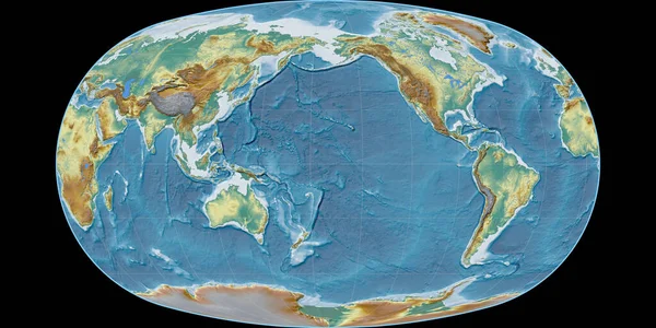 Světová Mapa Projekci Baranyi Soustředila 170 Západní Délky Topografická Reliéfní — Stock fotografie
