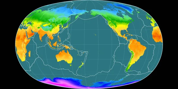 Карта Мира Проекции Бараньи Сосредоточена 170 Западной Долготе Средняя Годовая — стоковое фото