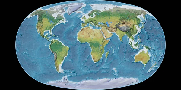 Mapa Świata Projekcji Baranyi Skupiona Wschodniej Długości Geograficznej Główne Cechy — Zdjęcie stockowe