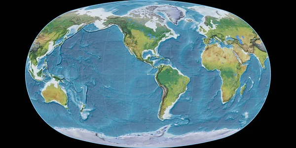Карта Мира Проекции Бараньи Сосредоточена Западной Долготе Основные Физиографические Особенности — стоковое фото