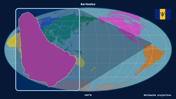 Vista Ampliada Del Esquema Barbados Con Líneas Perspectiva Contra Mapa — Foto de Stock