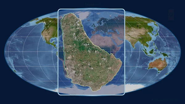 Zoomad Barbados Skissera Med Perspektiv Linjer Mot Global Karta Mollweide — Stockfoto