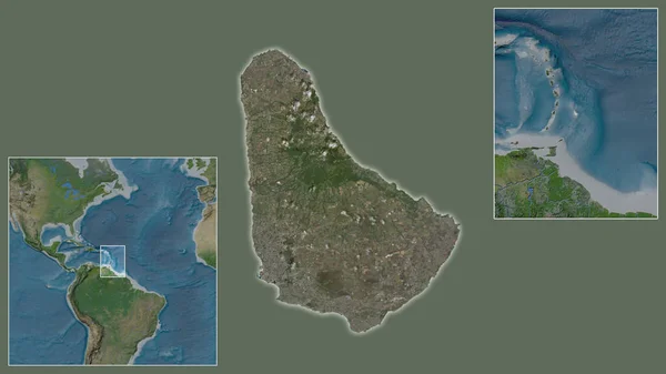 Крупный План Барбадоса Расположение Регионе Центре Крупномасштабной Карты Мира Спутниковые — стоковое фото