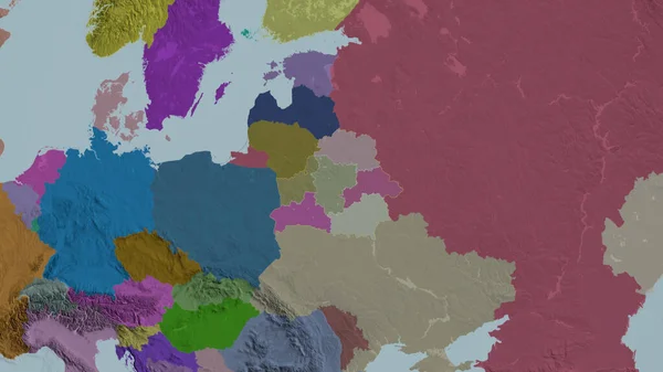 白俄罗斯放大了 成为邻国 绘制了行政区划的彩色和凸起的地图 3D渲染 — 图库照片