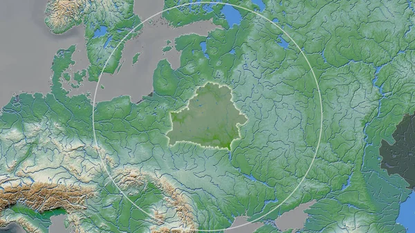 Enlarged Area Belarus Surrounded Circle Background Its Neighborhood Color Physical — Stock Photo, Image
