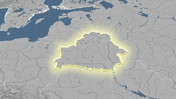 Weißrussland Und Seine Nachbarschaft Distanzierte Schrägperspektive Form Glühte Graustufen Höhenkarte — Stockfoto