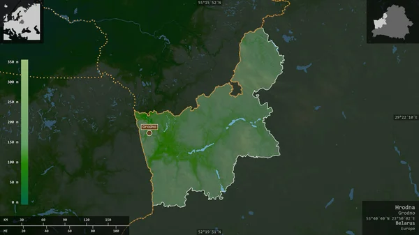 ベラルーシの領域 フロドナ 湖や川と色シェーダーデータ 有益なオーバーレイとその国の領域に対して提示形状 3Dレンダリング — ストック写真