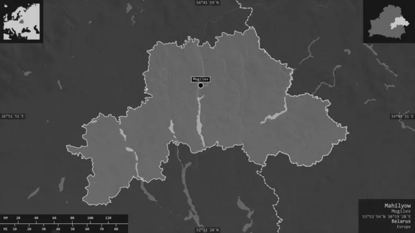 Махільов Регіон Білорусі Граймасштабна Карта Озерами Річками Форма Представлена Проти — стокове фото