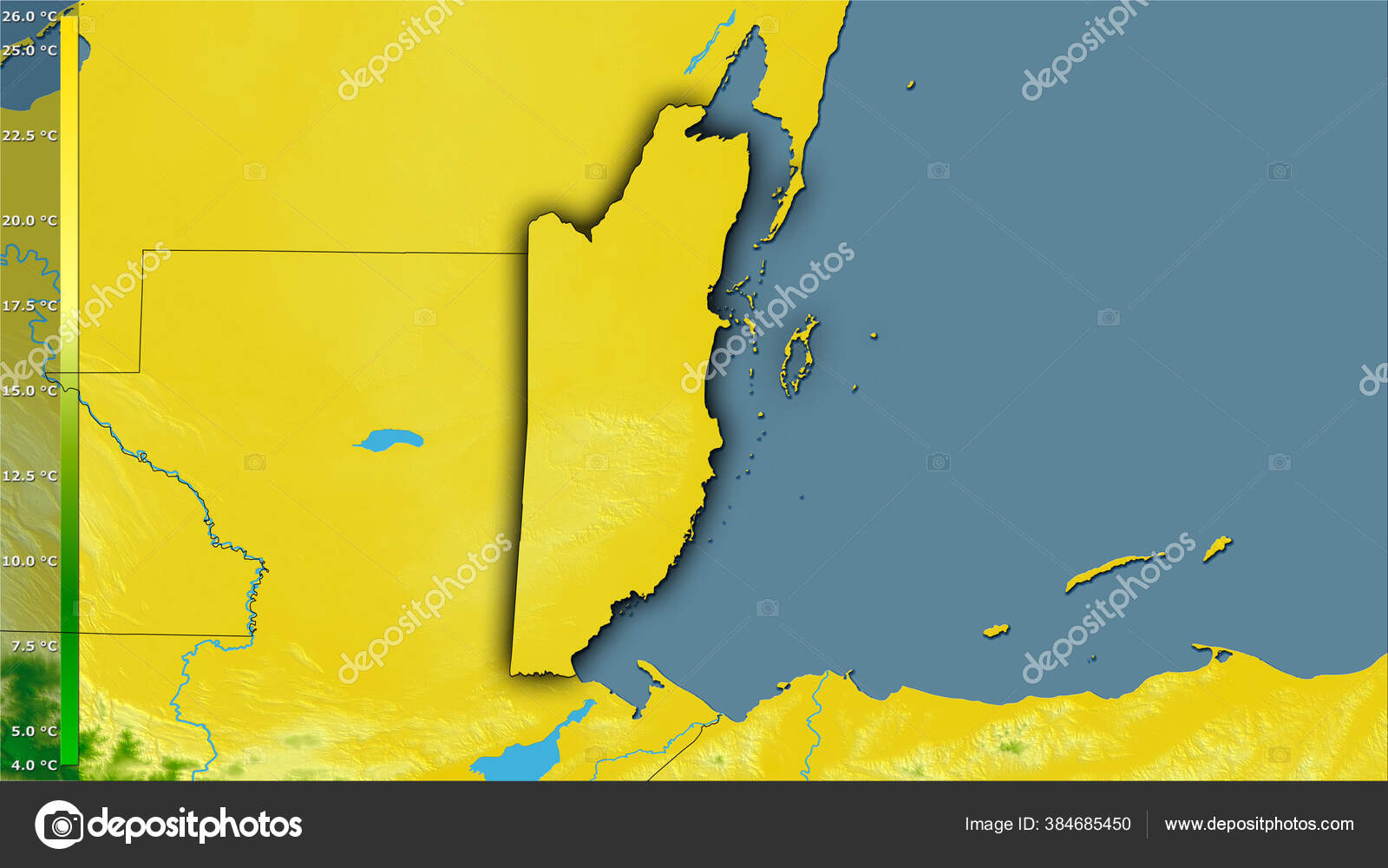 Mean Temperature Coldest Quarter Belize Area Stereographic Projection