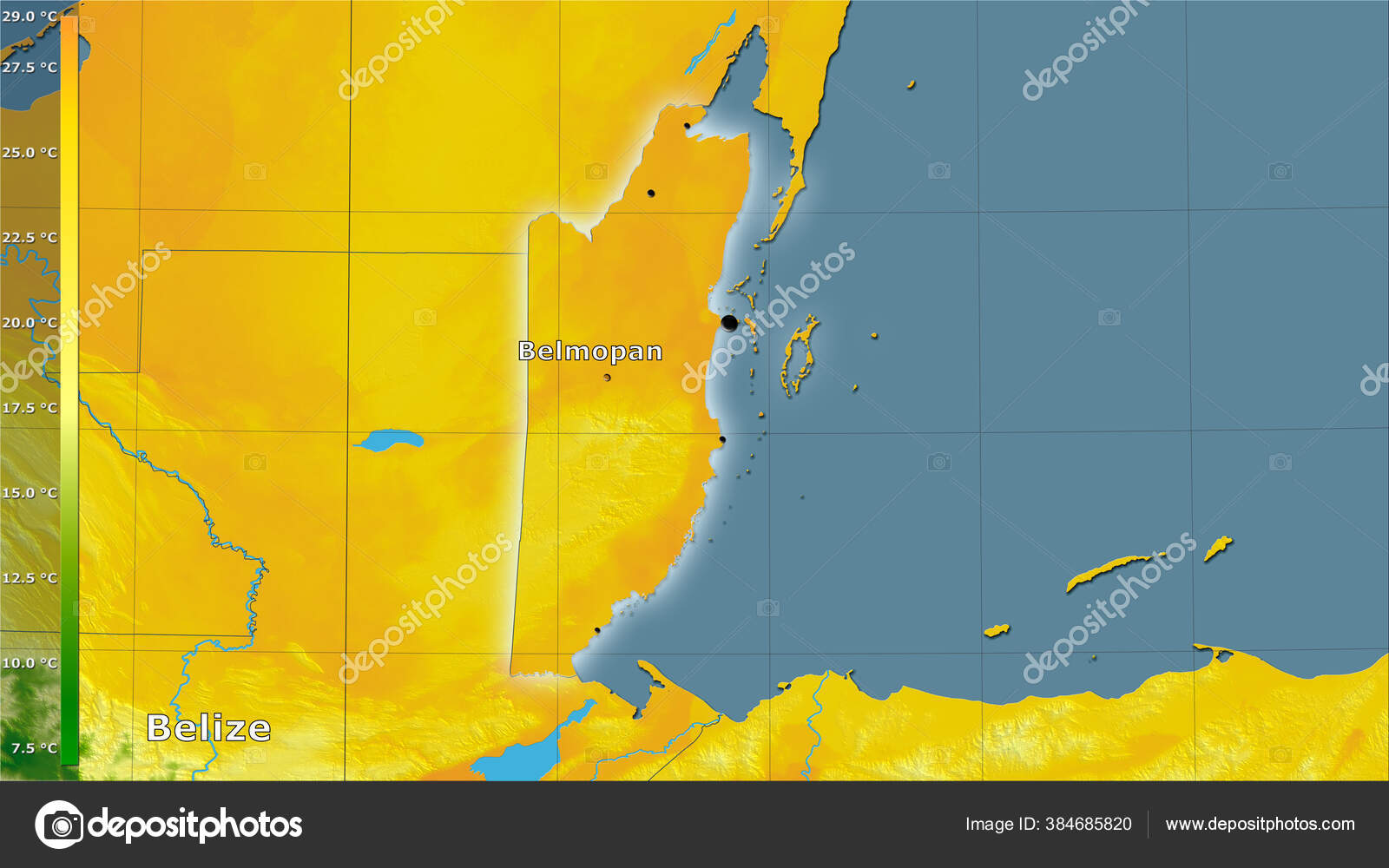 Mean Temperature Warmest Quarter Belize Area Stereographic Projection