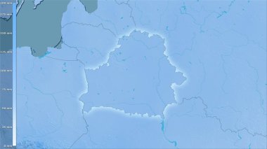 Efsanevi stereografik projeksiyonla Belarus bölgesindeki en nemli ayın yağışı - ışık yansıyan ana hatlı raster tabakalarının ham bileşimi