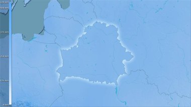 Efsanevi stereografik projeksiyonla Belarus bölgesindeki en nemli çeyrekliğin yağışı - ışık saçan ana hatlı raster tabakalarının ham bileşimi