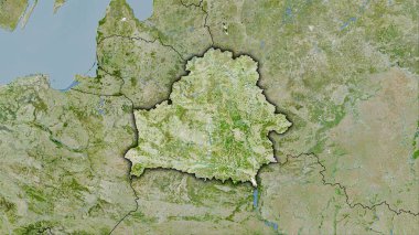 Uydudaki Belarus alanı stereografik projeksiyondaki bir harita - koyu parlak çizgili raster tabakalarının ham bileşimi